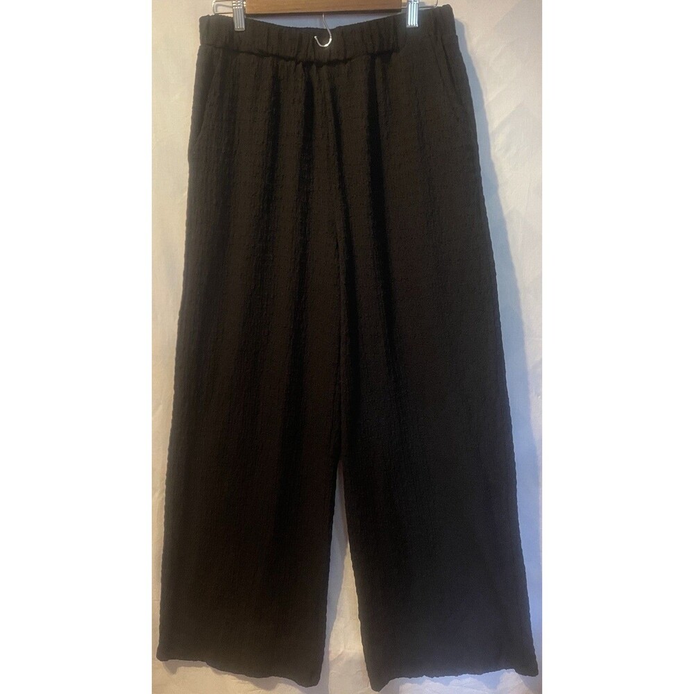 SUNSHINE & RODEOS Essentials Black Textured Wide Leg Stretchy Knit Pants L